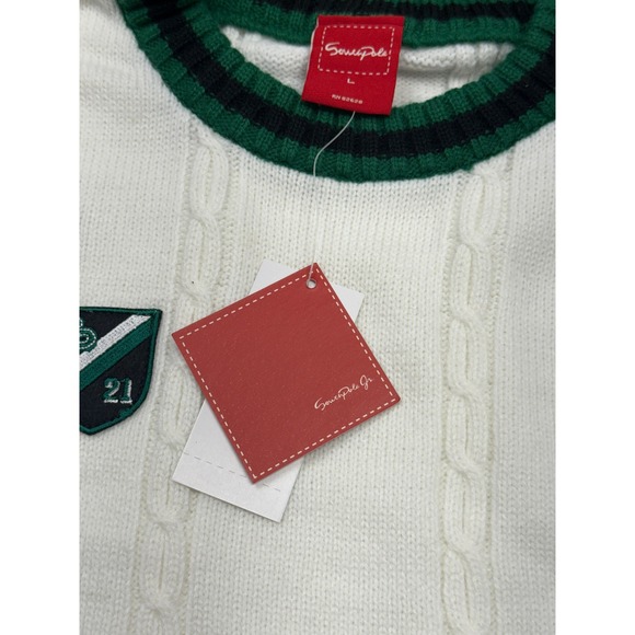 SouthPole VTG Mens White Green Athletic Crest‎ Patch Cable Knit Sweater Size L - Picture 10 of 11